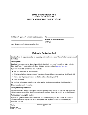 Washington Motion to Redact or Seal