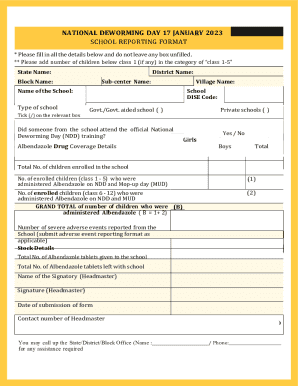 National Deworming Day School Reporting Form