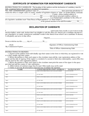 Certificate of Nomination for Independent Candidate