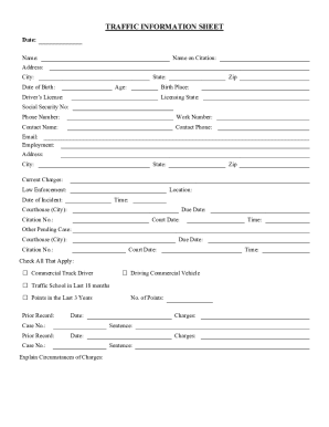 Traffic Information Sheet