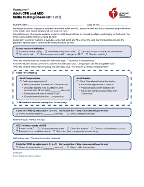 Adult CPR and AED Skills Testing Checklist
