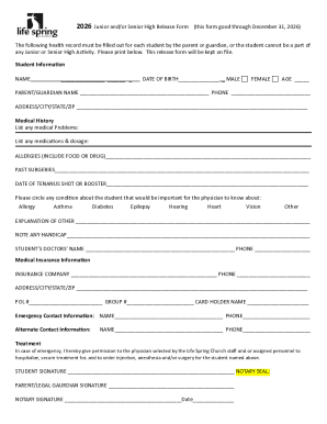 Junior and Senior High Release Form