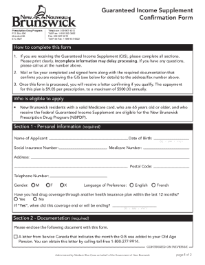 New Brunswick Prescription Drug Program Confirmation Form