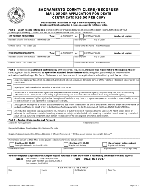 Sacramento County Death Certificate Application