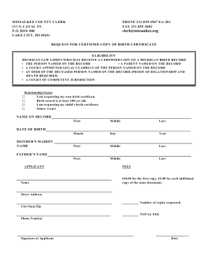 Michigan Birth Certificate Request Form