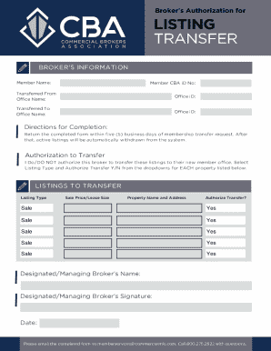 Commercial MLS Listing Transfer Form