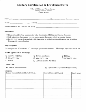 Military Certification & Enrollment Form
