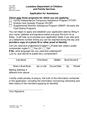 Louisiana Assistance Application Form
