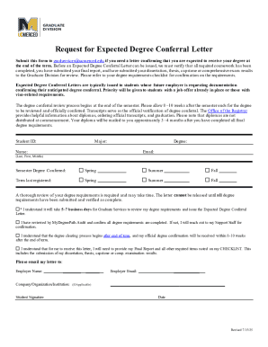 Expected Degree Conferral Letter Request Form