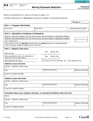 Canada Moving Expenses Deduction Form T1-M