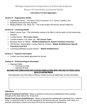 Michigan Food Service License Application