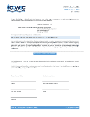 Texas Water Utility Confidentiality Request Form
