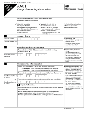 UK AA01 Form - Change of Accounting Reference Date
