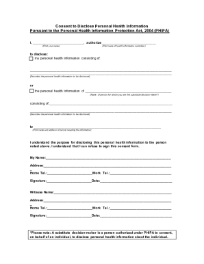 Consent to Disclose Personal Health Information