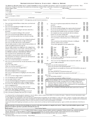 Preparticipation Physical Evaluation - Medical History Form