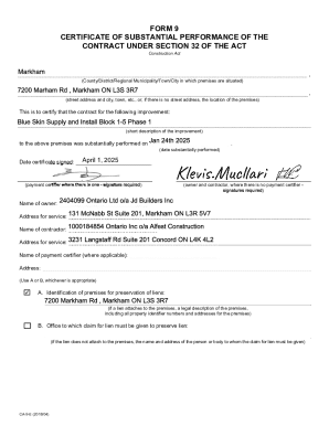 Certificate of Substantial Performance of Contract