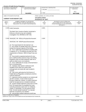 North Carolina Statement of Deficiencies and Plan of Correction