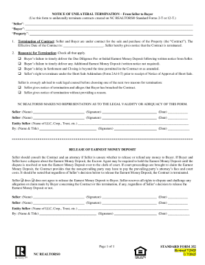 Notice of Unilateral Termination for Real Estate Contract