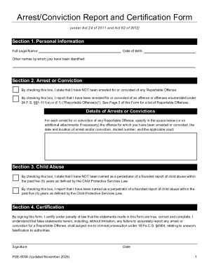 Arrest/Conviction Report and Certification Form