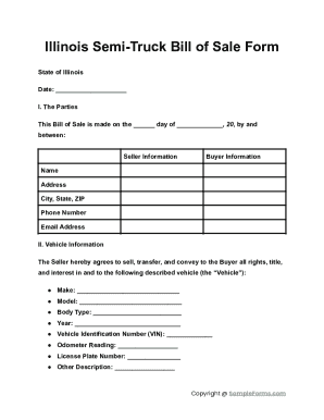 Illinois Semi-Truck Bill of Sale Form