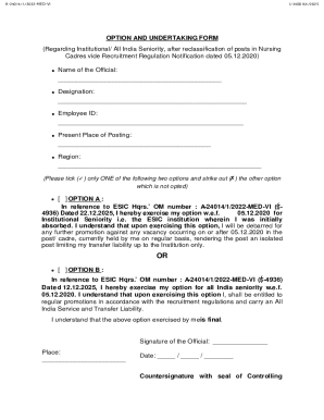 ESIC Nursing Cadres Seniority Option Form