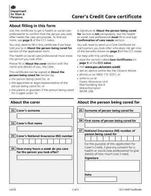 Carer’s Credit Care Certificate