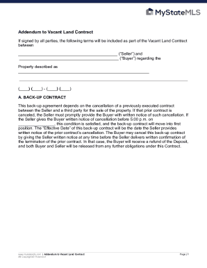 Addendum to Vacant Land Contract