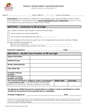 Family Investment Administration Verification of Disability