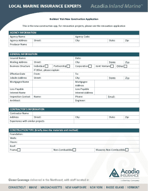 Builders' Risk New Construction Application