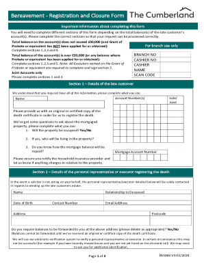Bereavement Registration and Closure Form