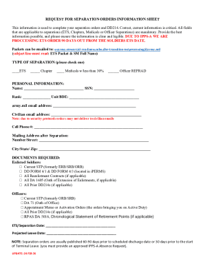 Request for Separation Orders Information Sheet