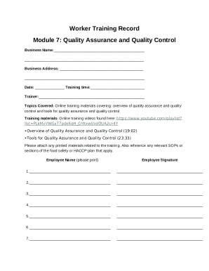 Worker Training Record Form