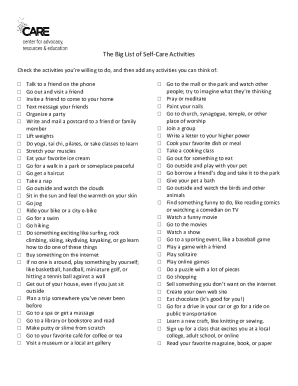 Self-Care Activities Checklist