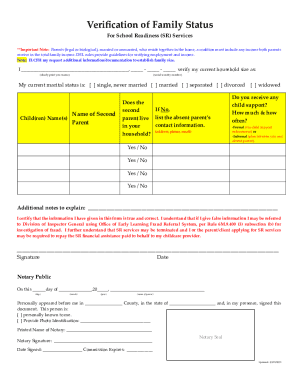 Verification of Family Status for School Readiness Services