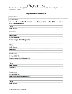 UK Register of Shareholders Form