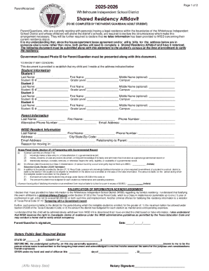 Whitehouse ISD Shared Residency Affidavit