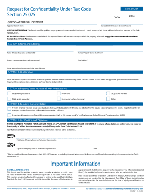 Request for Confidentiality Under Tax Code Form 50-284