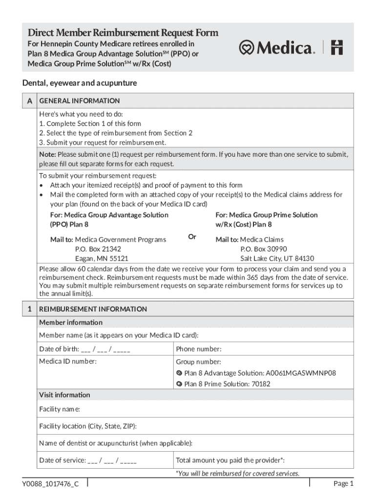 Hennepin County Medicare Reimbursement Request Form - Blank Fillable ...