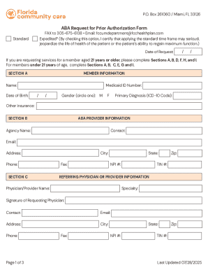 ABA Request for Prior Authorization Form