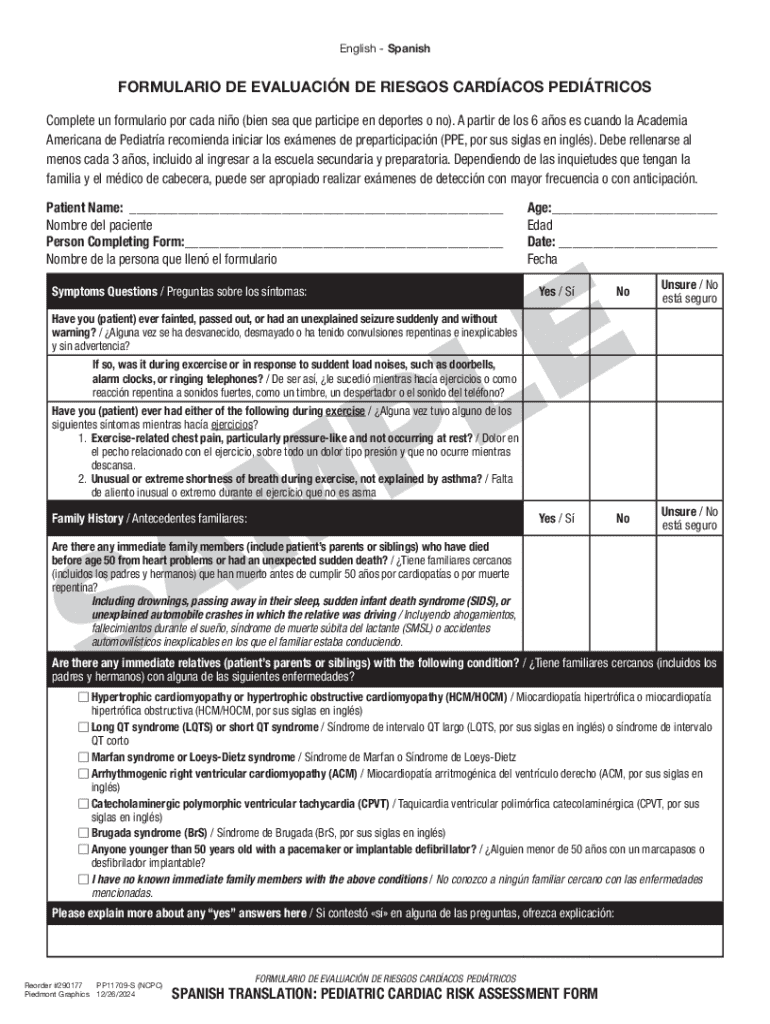FORMULARIO DE EVALUACIÓN DE RIESGOS CARDÍACOS PEDIÁTRICOS - Plantilla ...