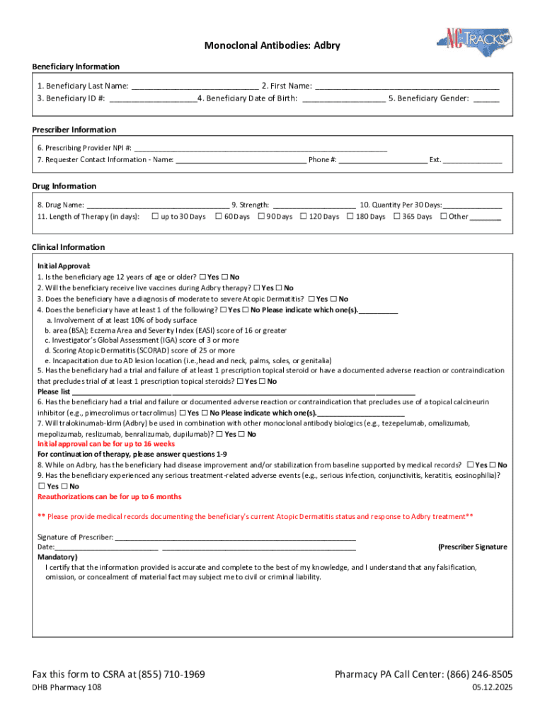Adbry Application Adbry Monoclonal Antibodies Form - Blank Fillable Template | Fill Out ...