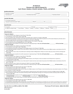 NC Medicaid Pharmacy Prior Approval Request for Cystic Fibrosis Medications