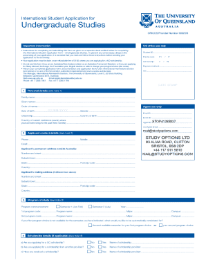 University of Queensland Undergraduate Application Form