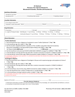 NC Medicaid Pharmacy Prior Approval Request for Movement Disorders