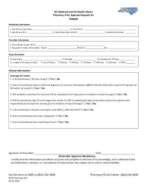 NC Medicaid Pharmacy Prior Approval Request for Vowst