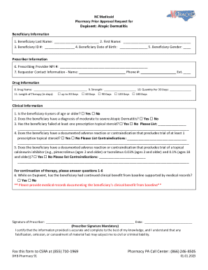 NC Medicaid Pharmacy Prior Approval Request for Dupixent