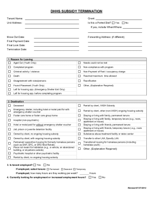 DHHS Subsidy Termination Form