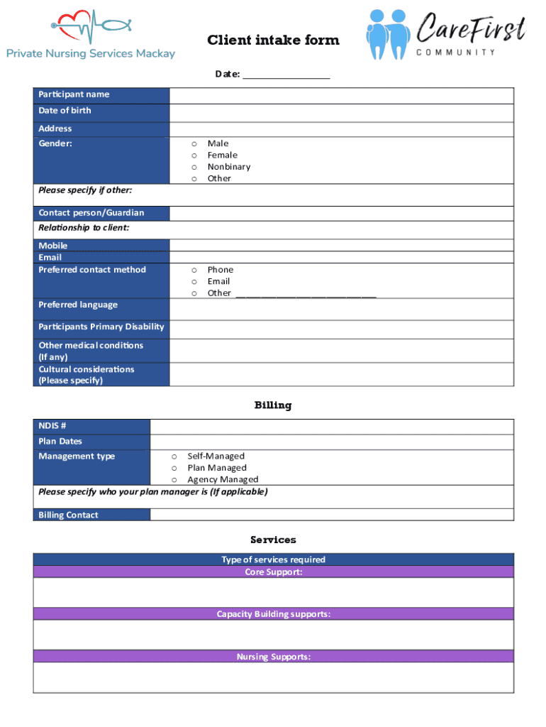 Client Intake Form - Blank Fillable Template | Fill Out, Print ...