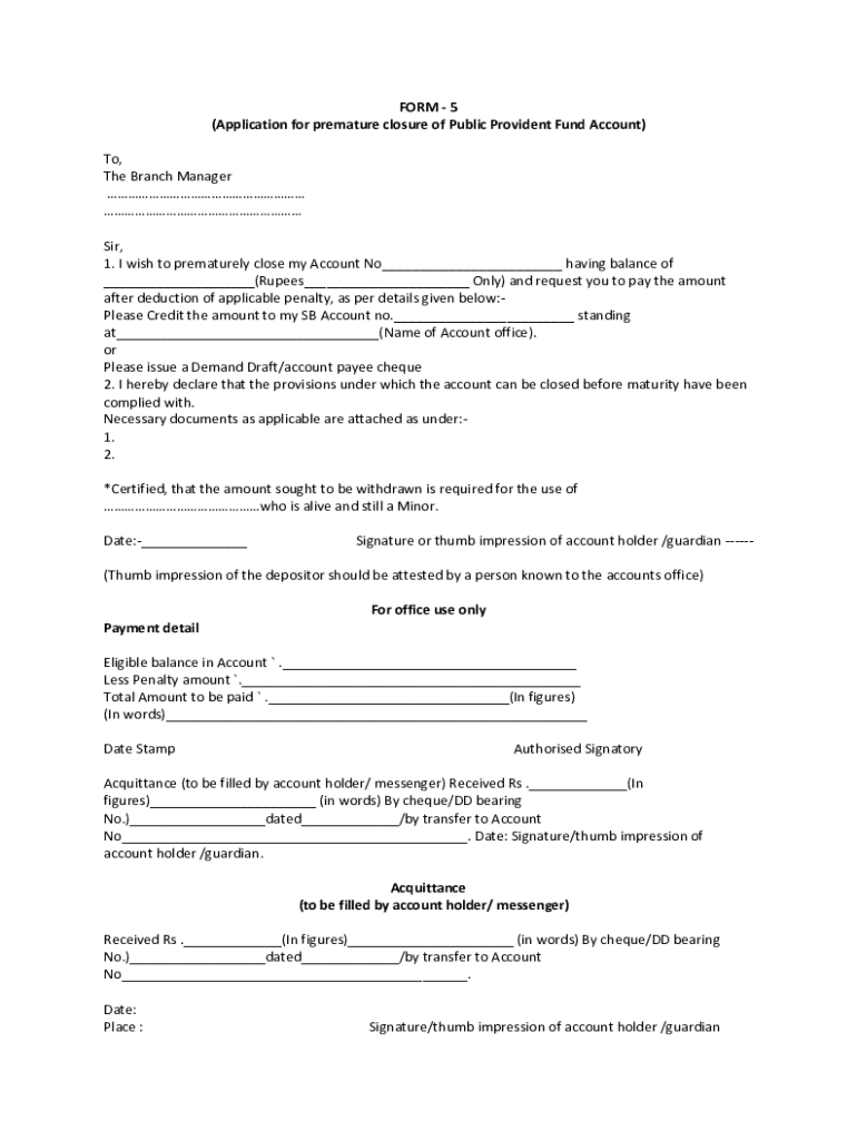 Gpf Closure Form.pdf Premature Closure of Public Provident Fund Account - Blank Fillable ...