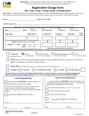 University of Wisconsin-Milwaukee Registration Change Form